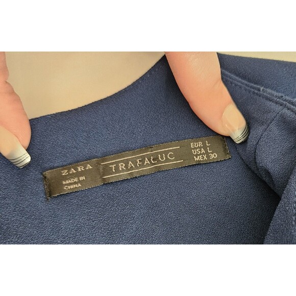 Zara Trafaluc Navy Blue Romper Size L V Neck Shorts - Picture 6 of 9